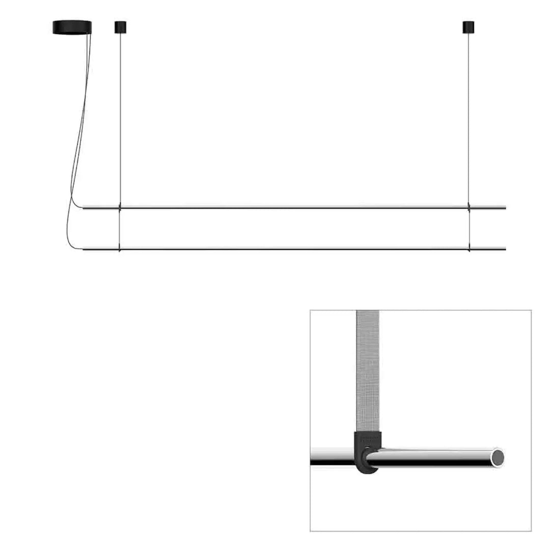 Suspension linéaire T.O en aluminium suspendue à des sangles tissées