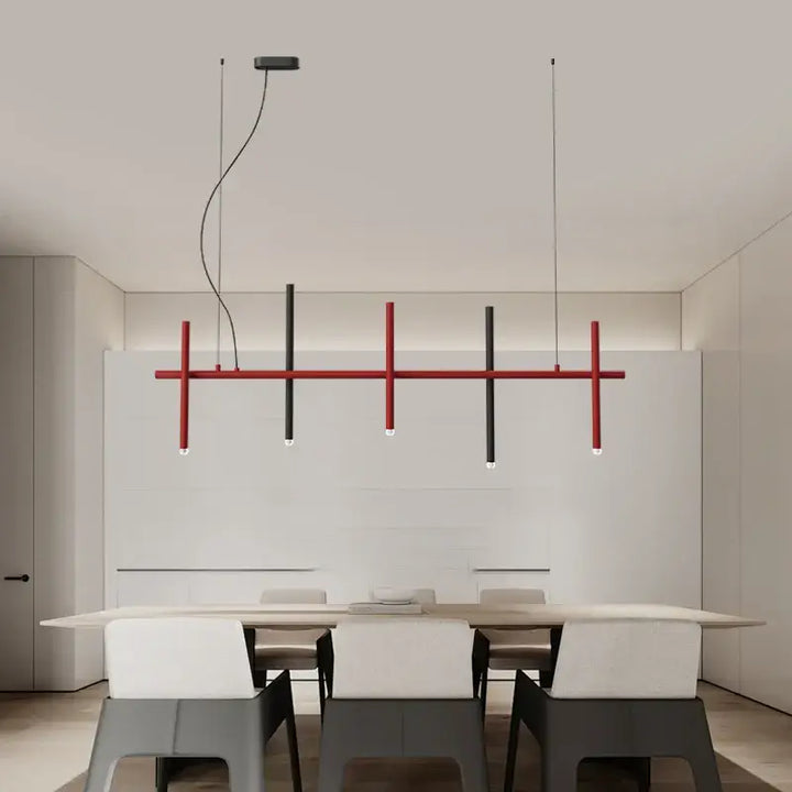 Suspension Longue Noire À 6 Sources Pour Table À Manger

