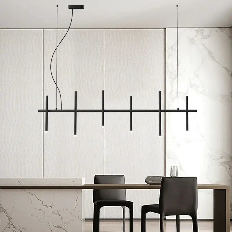 Suspension Longue Noire À 6 Sources Pour Table À Manger

