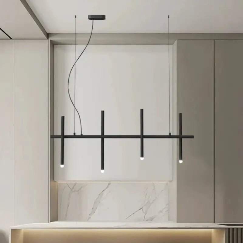 Suspension Longue Noire À 6 Sources Pour Table À Manger

