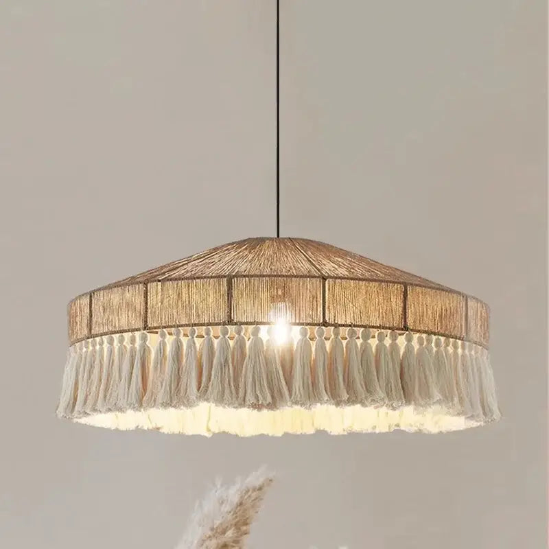 Suspension Luminaire À Frange Pour Salon Esprit Zen Métal Beige