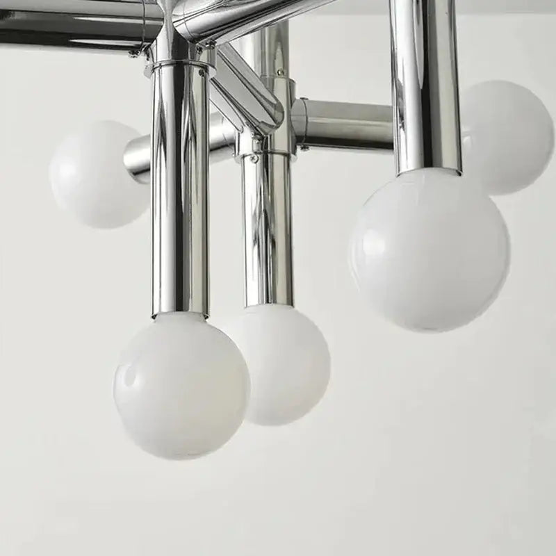Suspension Luminaire Argent Avec 13 Globes Led Blancs