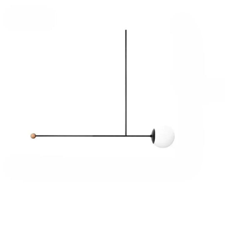 Suspension luminaire minimaliste en métal noir avec ampoule sphérique blanche givrée et accent en boule de bois