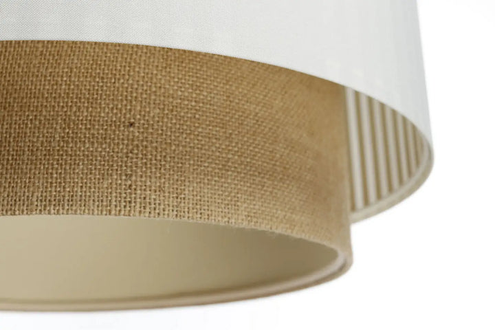 Suspension luminaire duo lami line avec abat-jour cylindrique bicolore blanc et beige en toile de jute naturelle