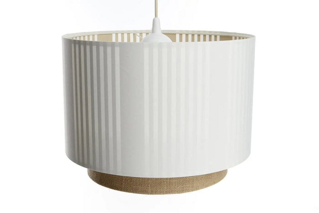 Suspension luminaire duo lami line blanc avec abat-jour plissé blanc et base en toile de jute beige naturelle