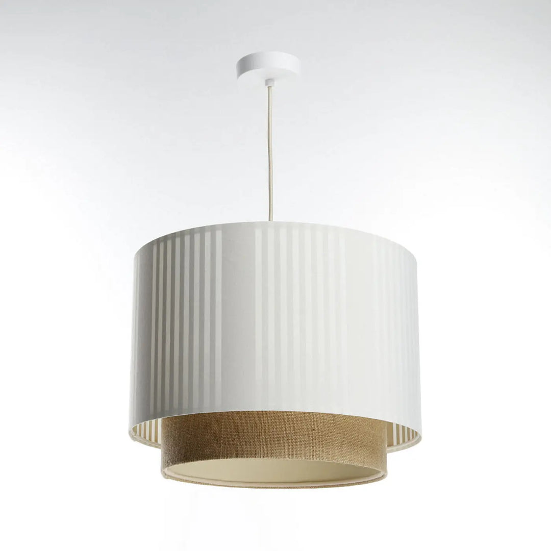 Suspension luminaire duo lami line blanc avec abat-jour plissé blanc et bande en jute beige naturel