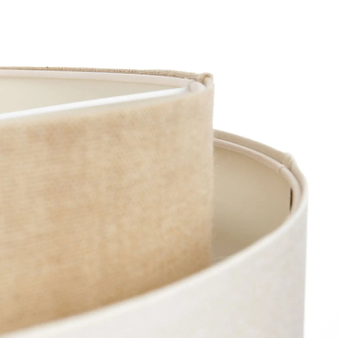 Suspension luminaire doblo boho 60 cm beige avec abat-jour en tissu beige texturé et doublure intérieure blanche propre