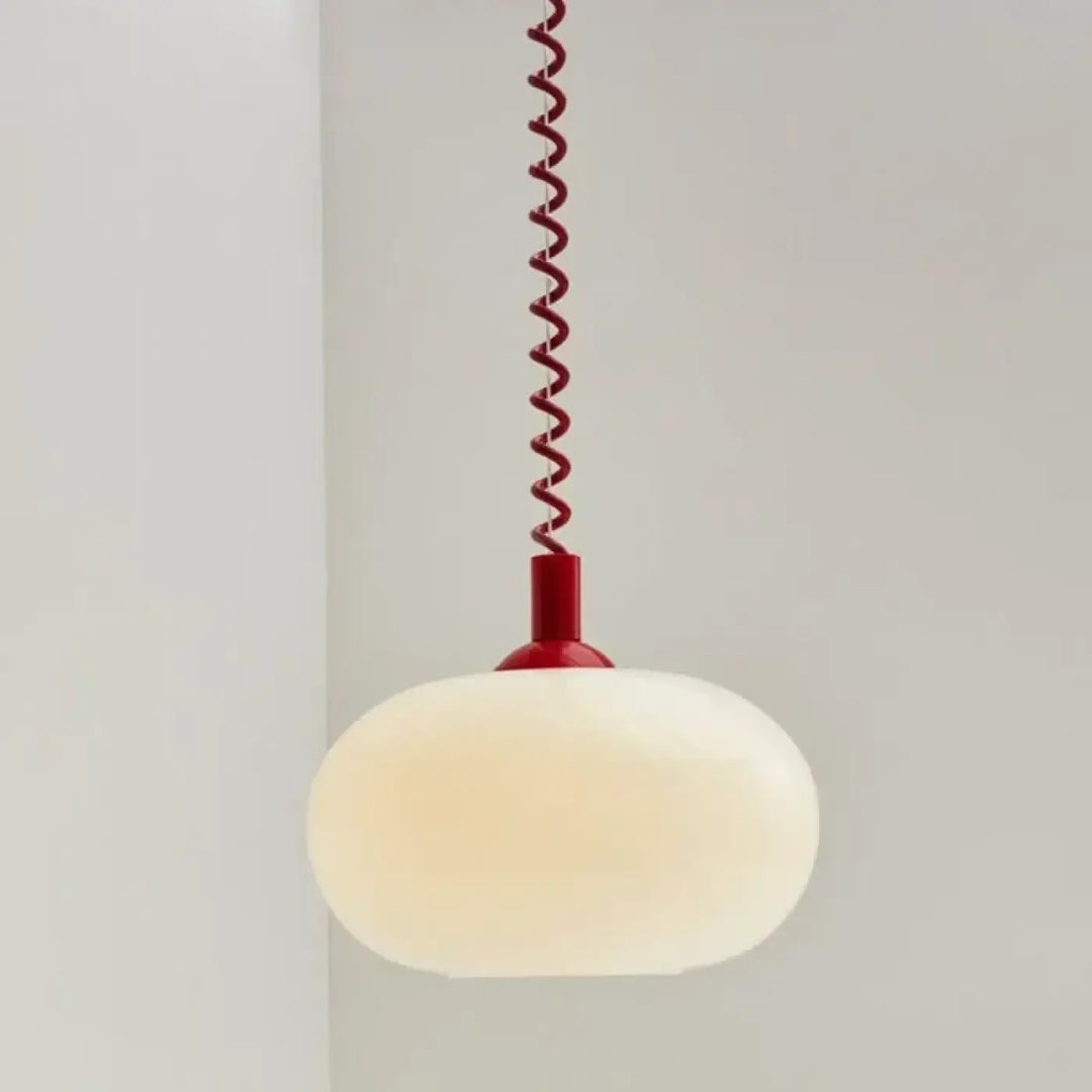 Suspension luminaire blanc avec câble spirale style minimaliste