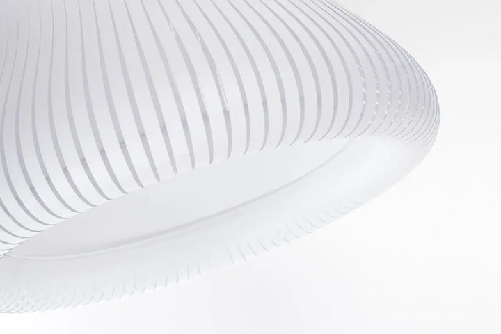 Suspension luminaire oblo blanc avec abat-jour en plastique blanc côtelé au design moderne incurvé pour éclairage