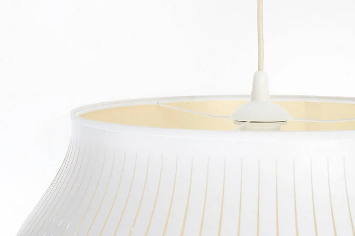 Suspension luminaire oblo blanc crème avec abat-jour plissé blanc et doublure beige pour une lumière douce