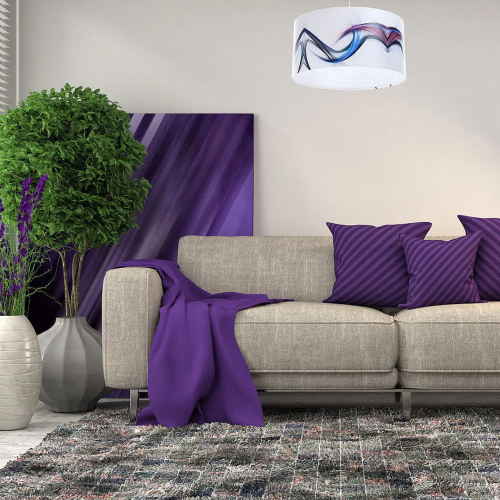 Suspension luminaire blanche moderne avec design abstrait tourbillonnant bleu et violet multicolore pour intérieur élégant