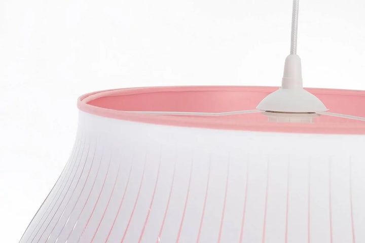 Suspension luminaire oblo avec abat-jour en tissu blanc plissé et bordure rose doux pour un éclairage moderne