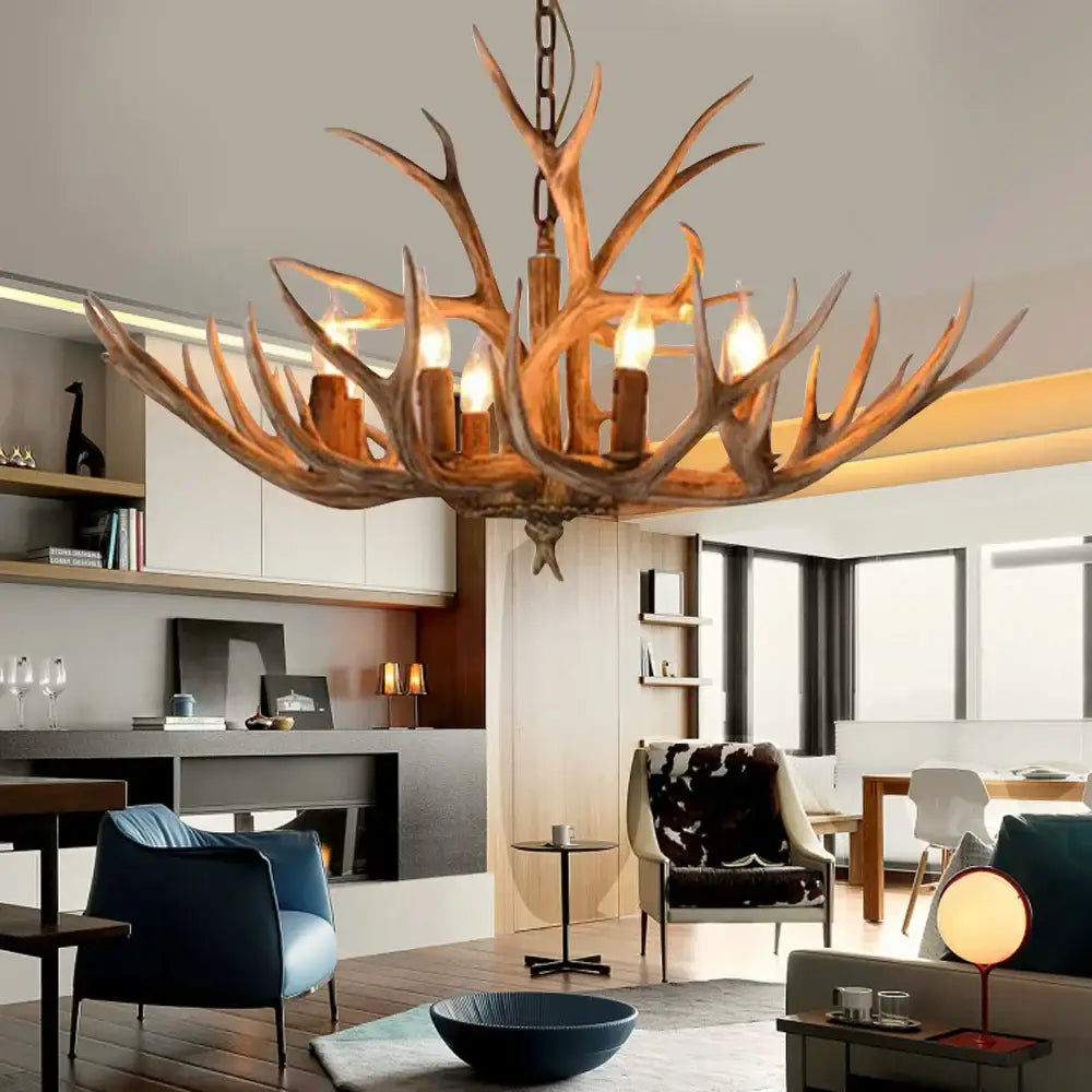 Suspension Luminaire Bois De Cerfs Au Design Rustique Style Chalet