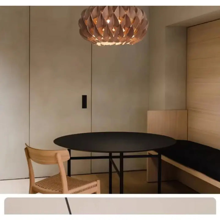 Suspension luminaire en bois design artisanal moderne beige