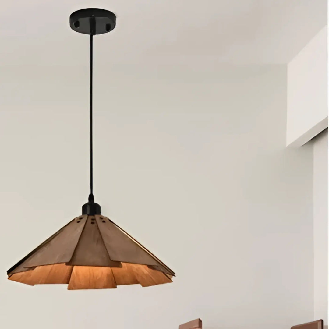 Suspension luminaire bois massif noyer design moderne chic