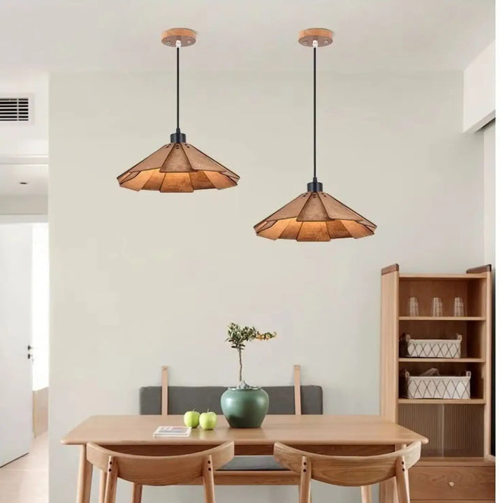 Suspension luminaire bois massif noyer design moderne chic