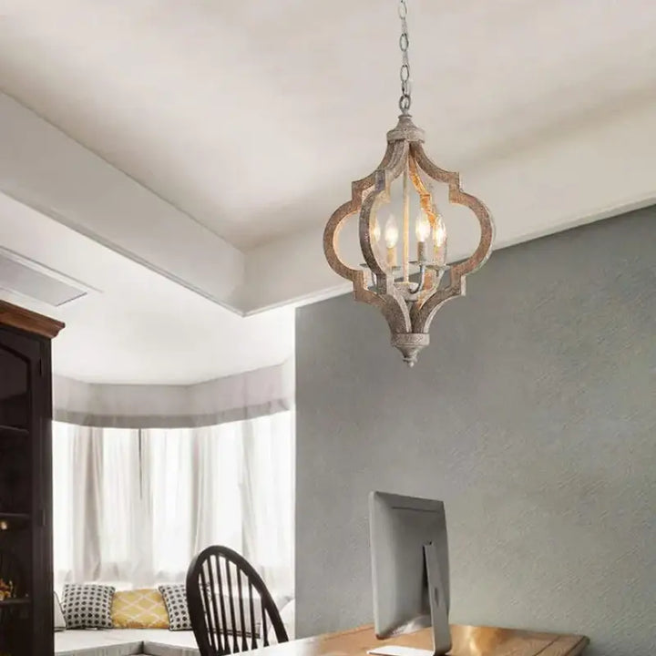 Suspension en bois et métal lanterne style rustique moderne