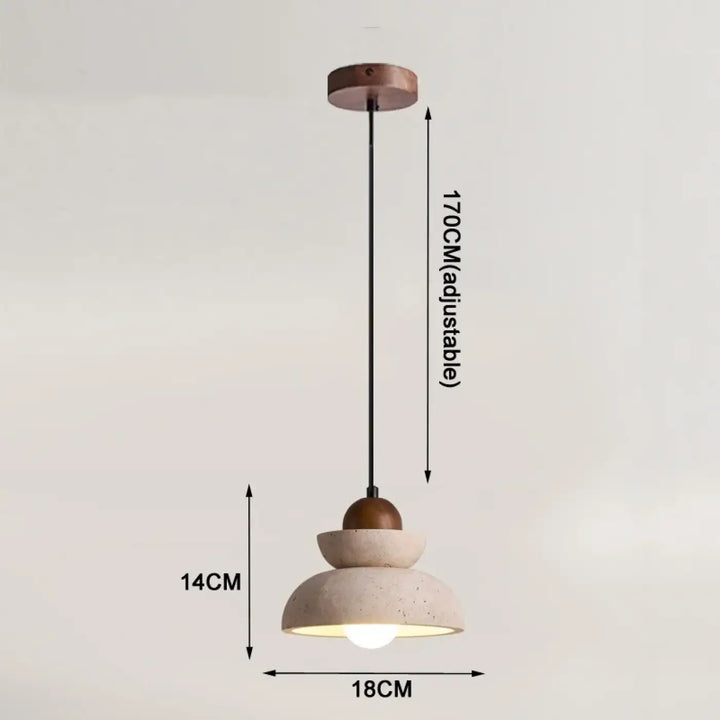 Suspension bois et pierre design épuré beige marron
