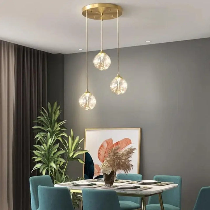 Suspension Luminaire Boule Verre Transparent Doré