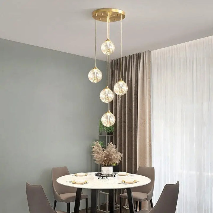 Suspension Luminaire Boule Verre Transparent Doré