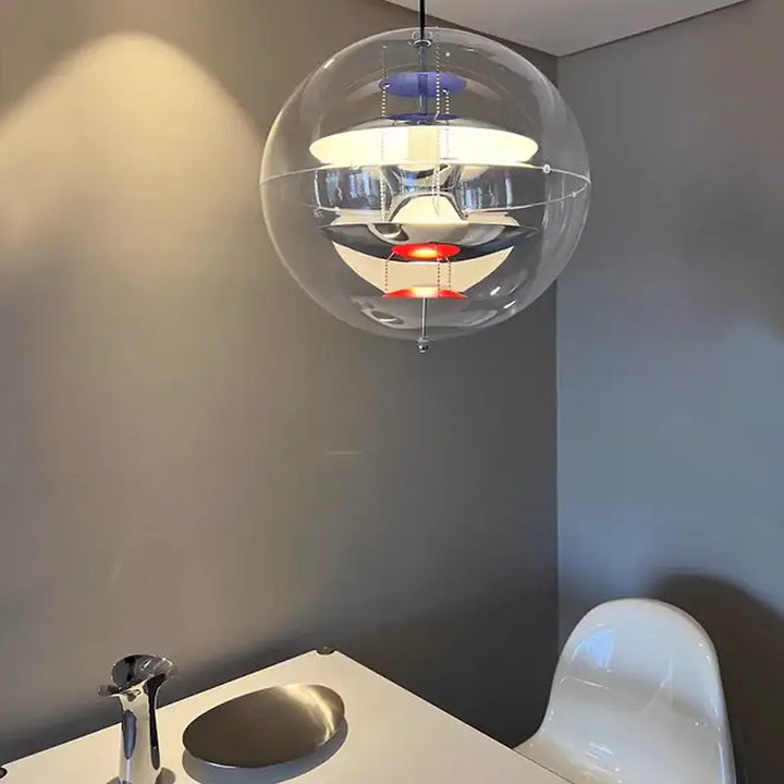 Suspension luminaire boule de verre au design original couleur argent


