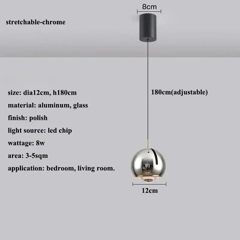 Suspension luminaire boule en verre effet miroir contemporain