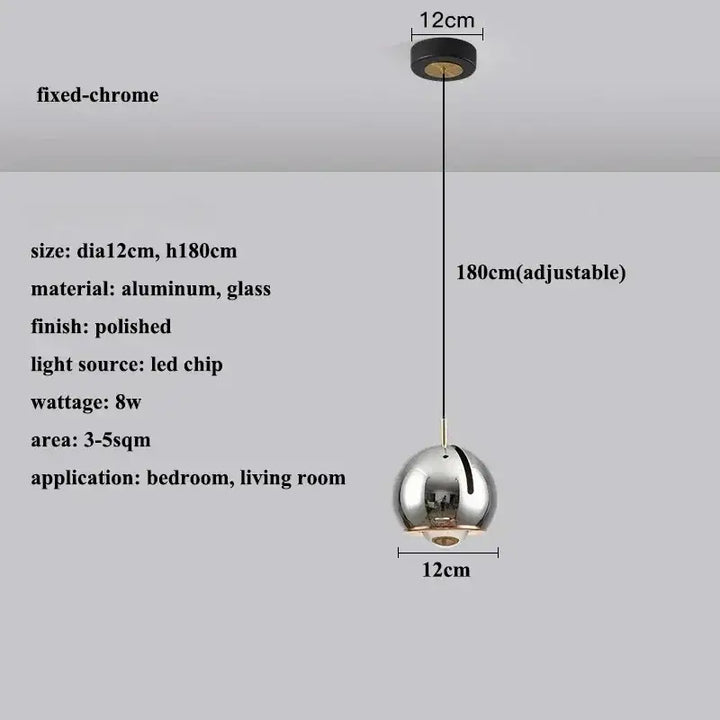 Suspension luminaire boule en verre effet miroir contemporain