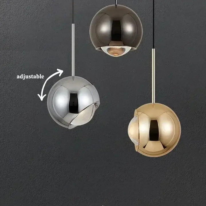 Suspension luminaire boule en verre effet miroir contemporain