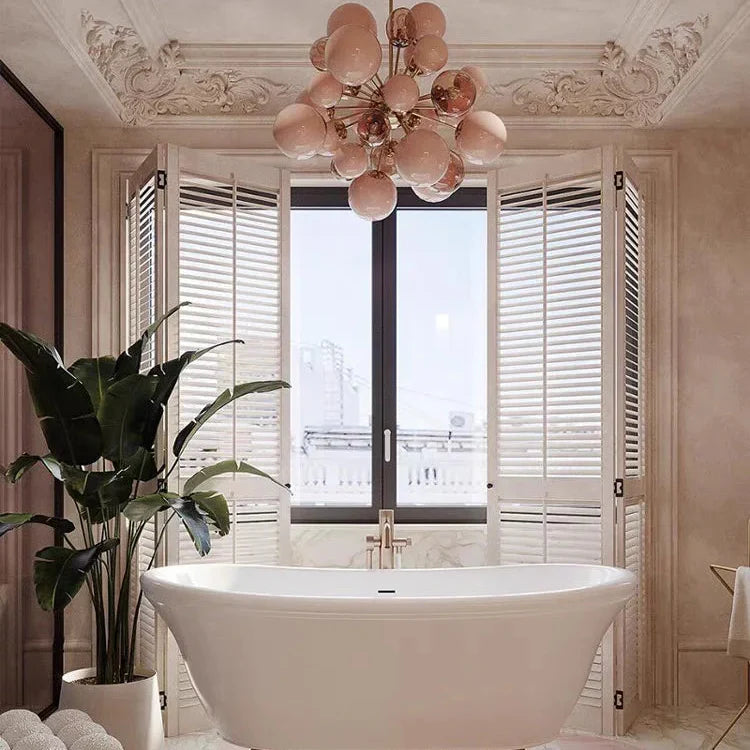 Suspension luminaire boules roses décoratives design élégant