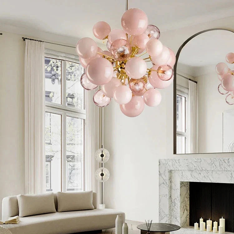 Suspension luminaire boules roses décoratives design élégant