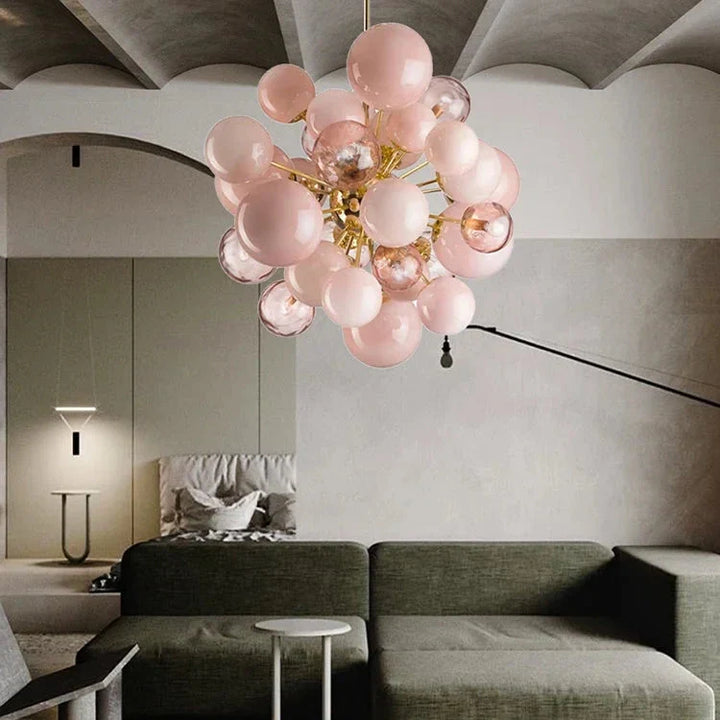 Suspension luminaire boules roses décoratives design élégant