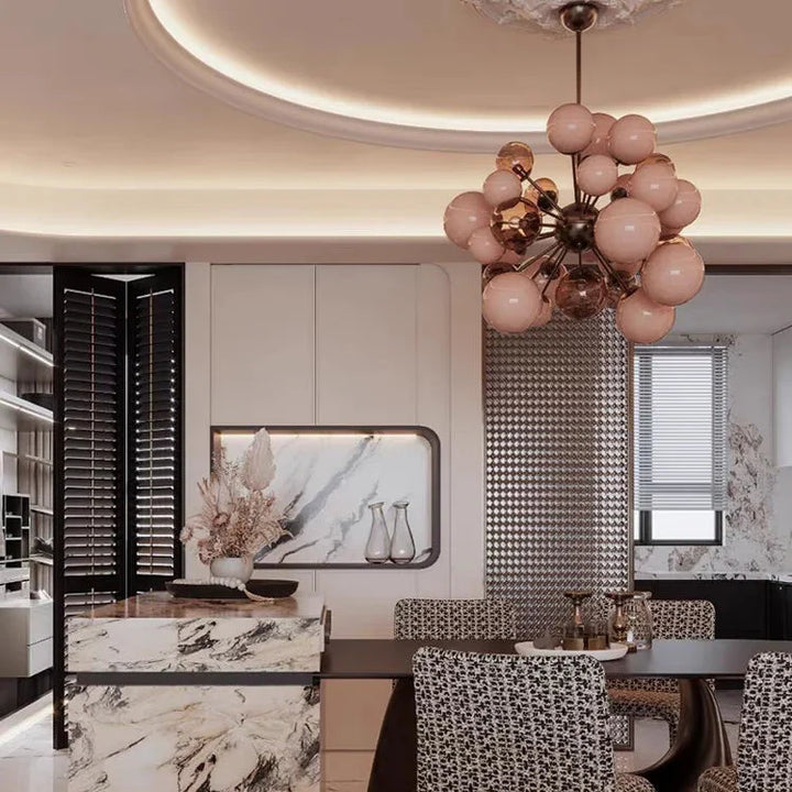 Suspension luminaire boules roses décoratives design élégant