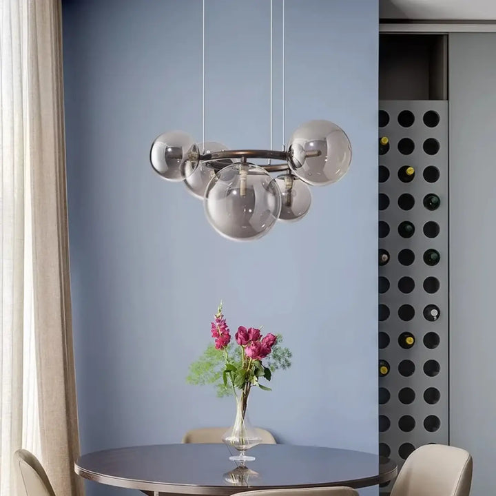 Suspension luminaire à boules de verre gris fumé design raffiné