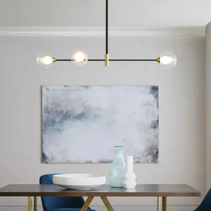 Suspension luminaire boules en verre et structure noire moderne