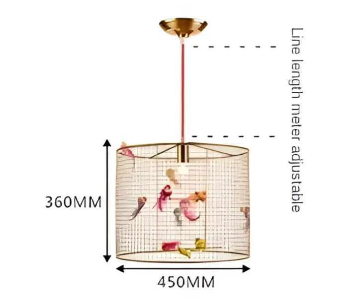 Suspension luminaire cage dorée avec oiseaux décoratifs chic
