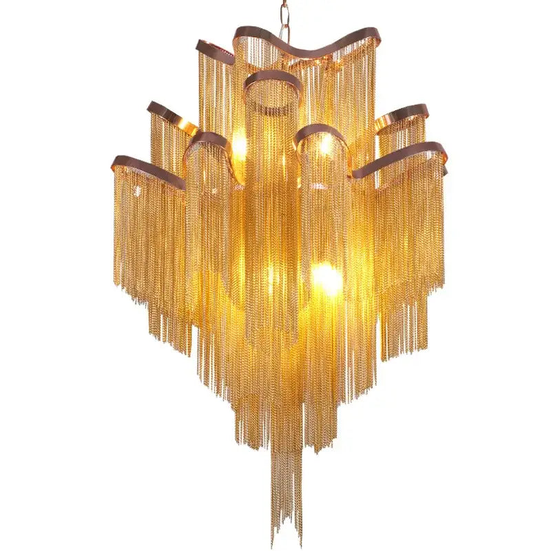 Suspension luminaire cascade chaînettes métalliques style art déco
