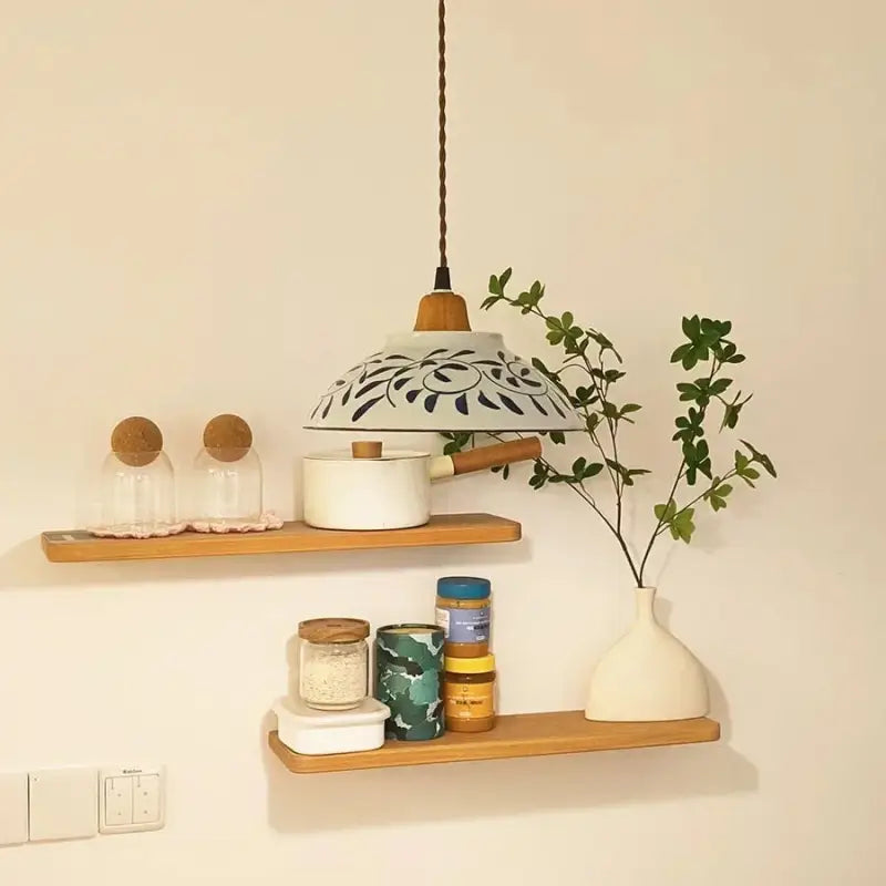 Suspension luminaire céramique blanche à motifs bleus