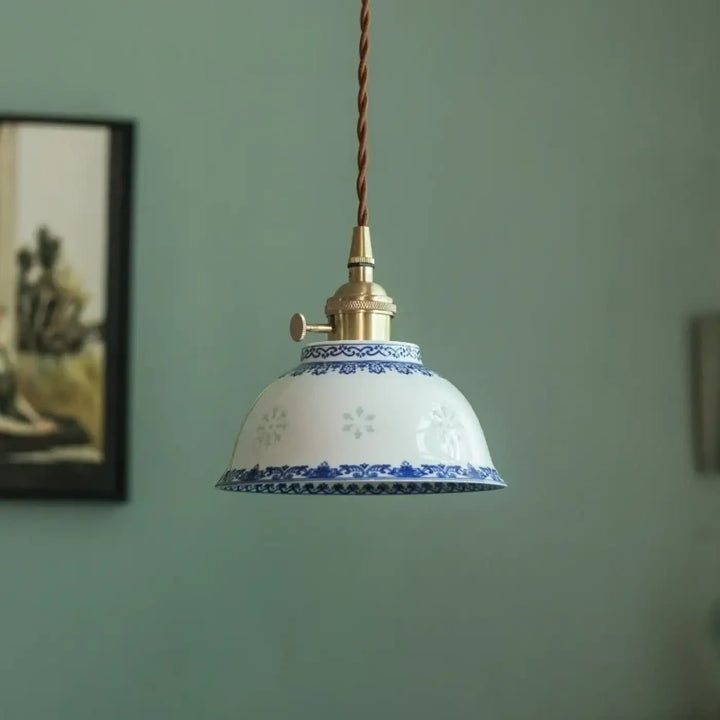 Suspension céramique design élégant blanc bleu doré