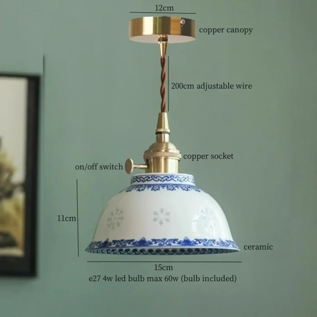 Suspension céramique design élégant blanc bleu doré