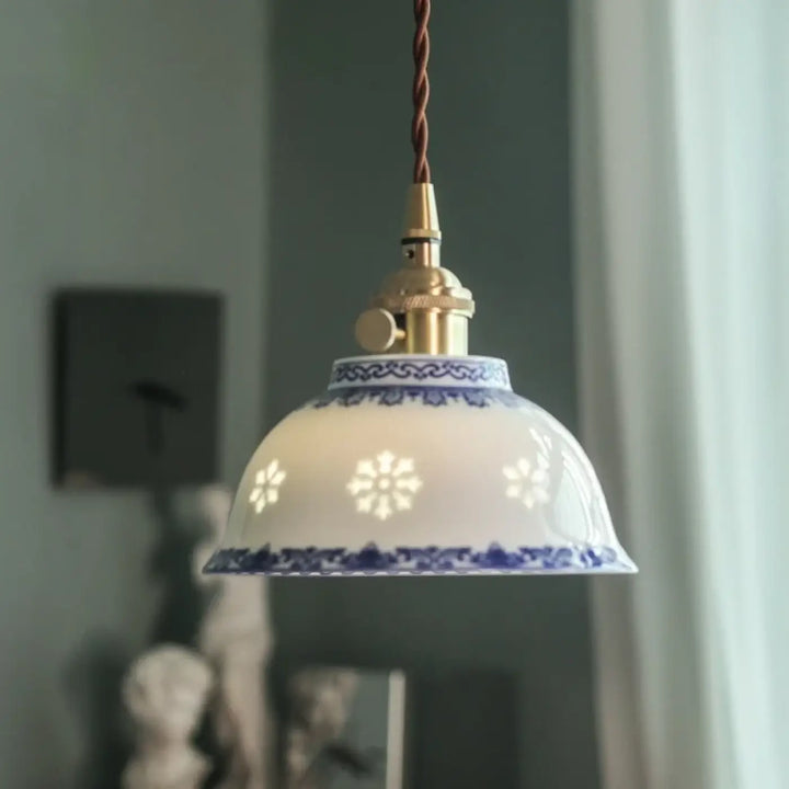 Suspension céramique design élégant blanc bleu doré