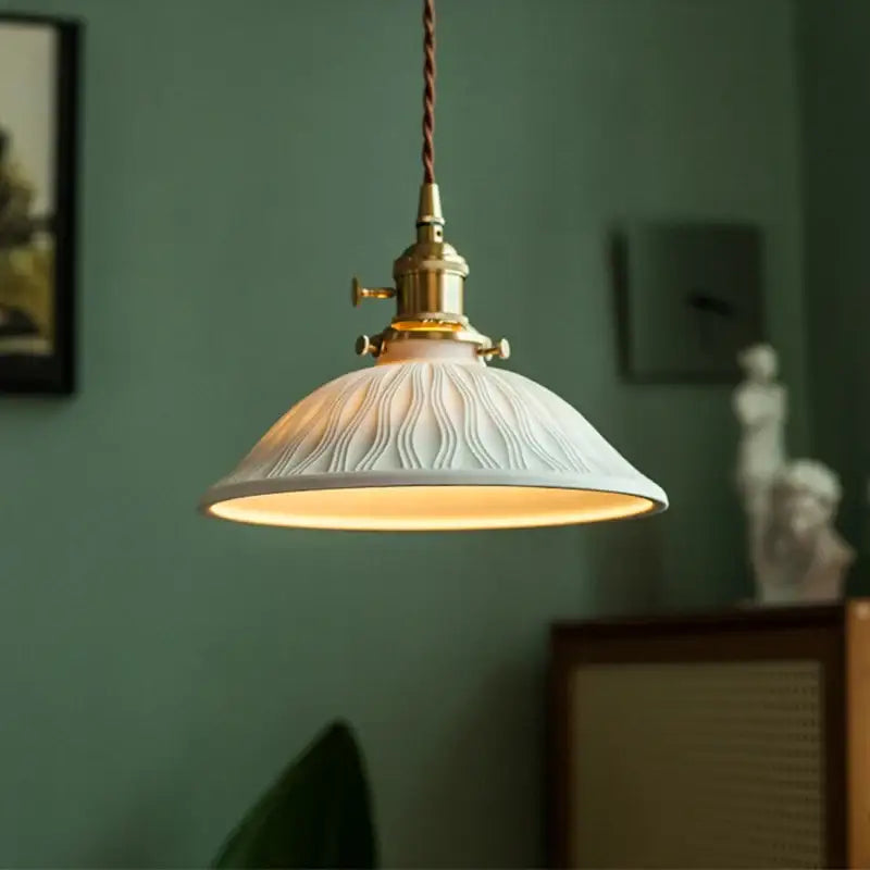 Suspension luminaire en céramique design vintage blanc