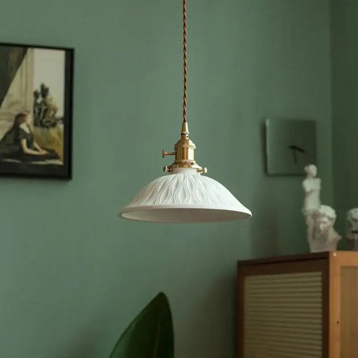 Suspension luminaire en céramique design vintage blanc