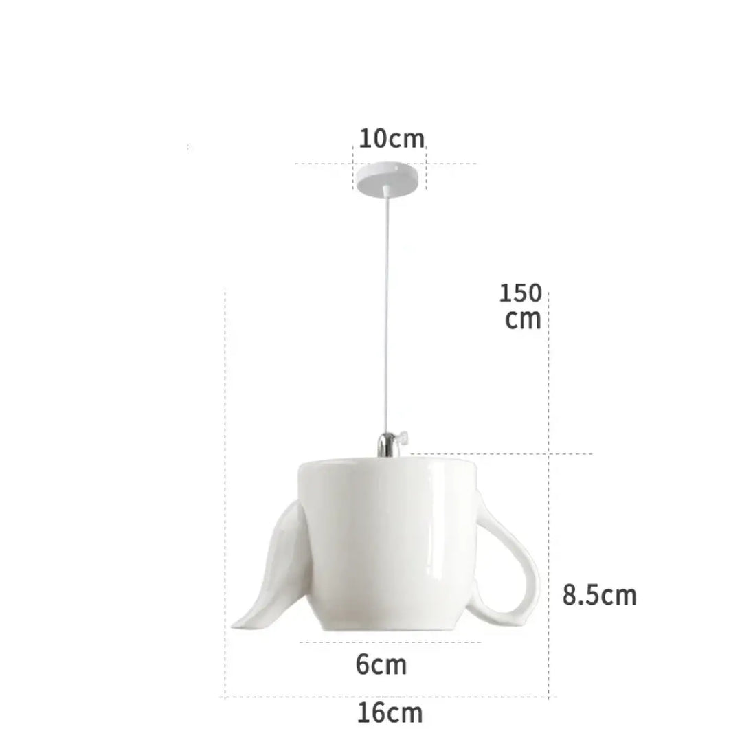 Suspension luminaire en céramique blanche en forme de tasse avec poignée intégrée et finition brillante style intemporel