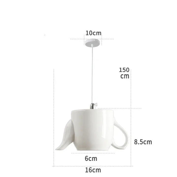 Suspension luminaire en céramique blanche en forme de tasse avec poignée intégrée et finition brillante style intemporel