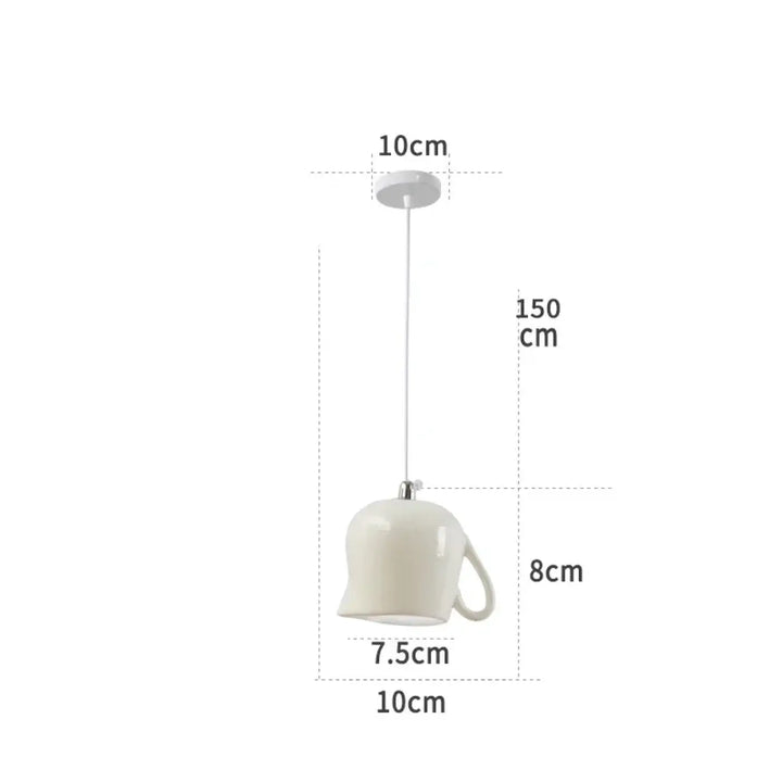 Suspension luminaire en céramique blanc cassé en forme de tasse avec finition brillante et style intemporel minimaliste