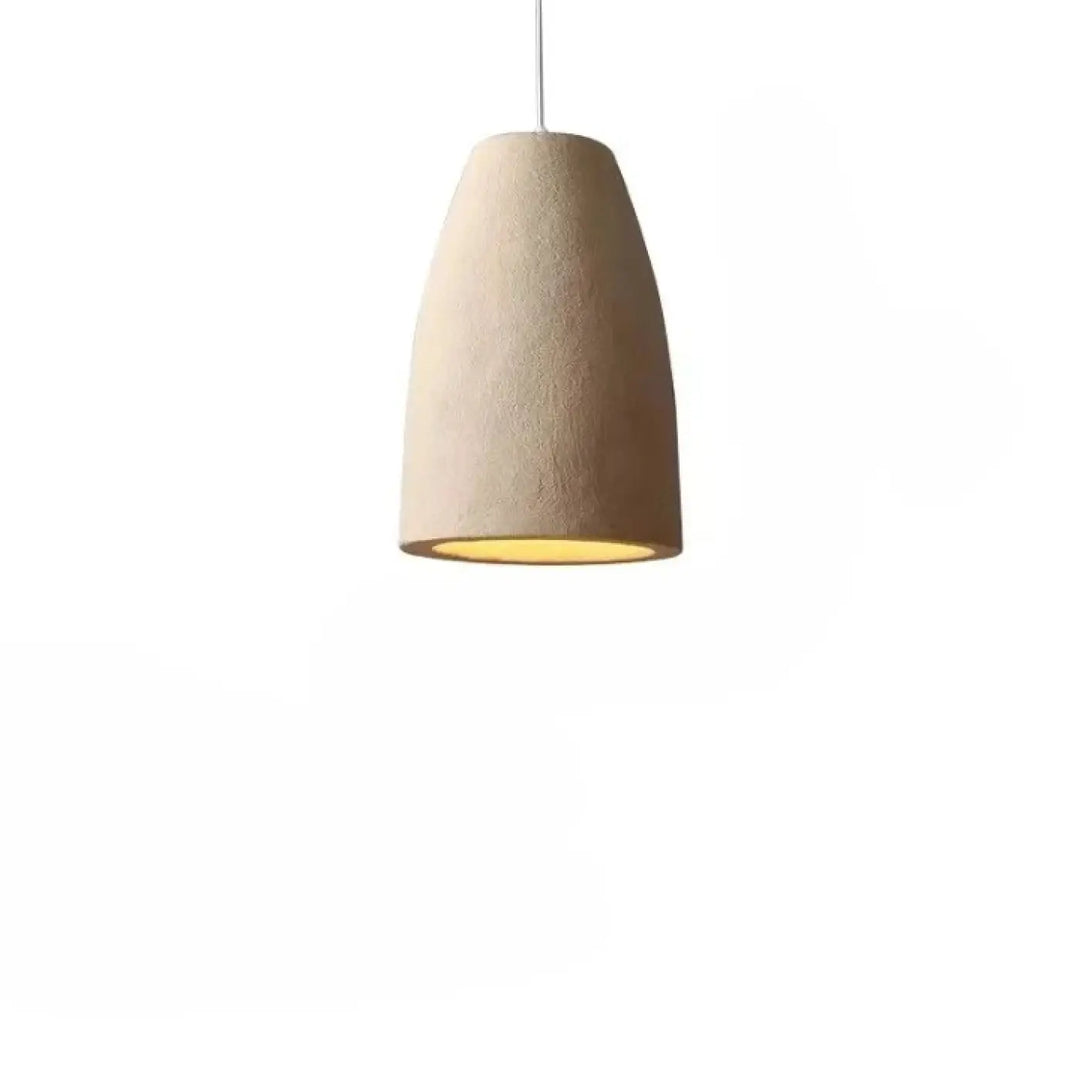 Suspension luminaire kayo en céramique beige texturée avec lumière intérieure jaune chaud pour un appareil intelligent