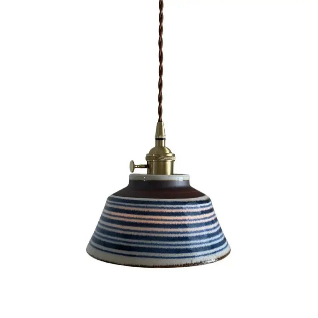 Suspension luminaire en céramique striée design vintage élégant