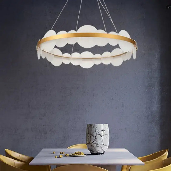 Suspension Luminaire Circulaire Doré Avec Disques Blancs Design