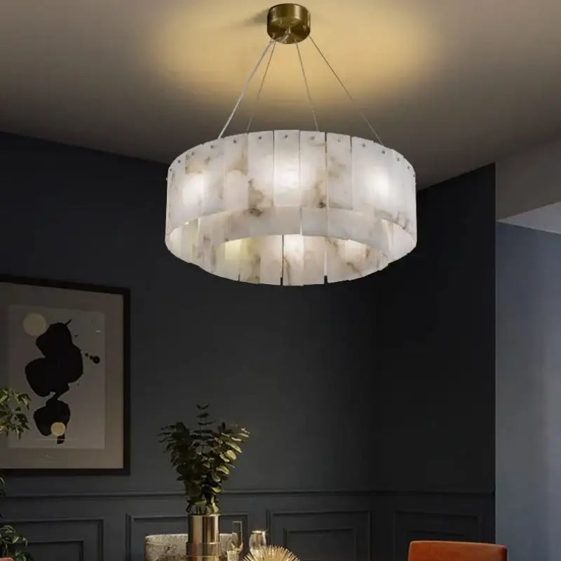 Suspension luminaire circulaire effet marbre suspendu chic

