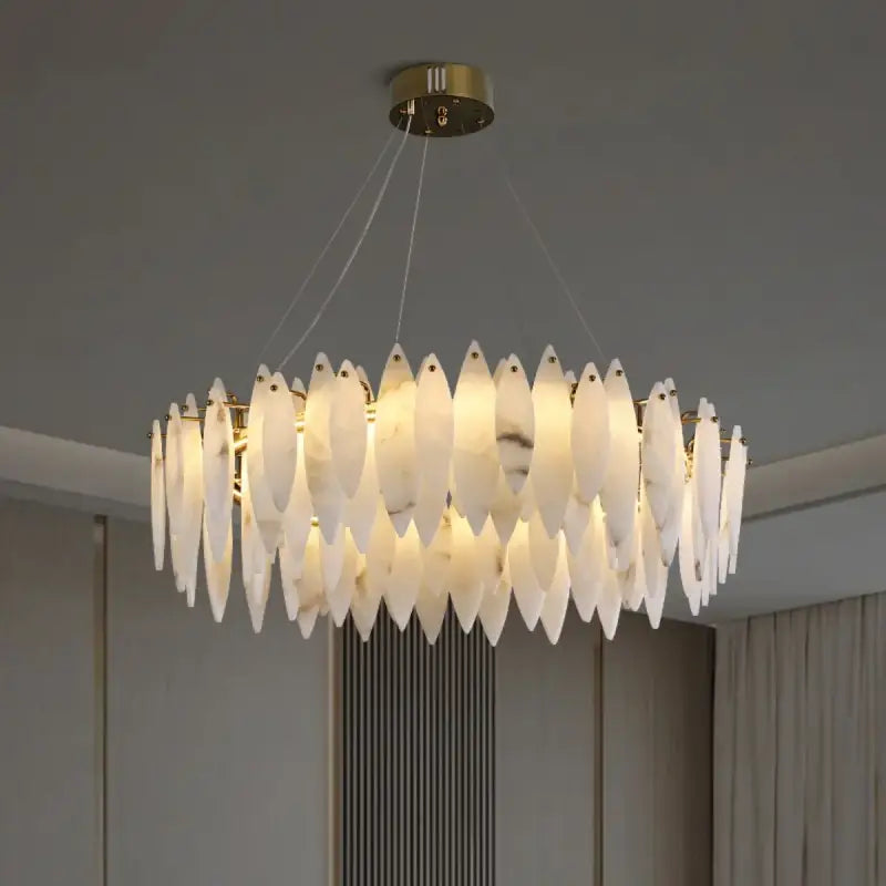 Suspension circulaire en marbre et fer forgé élégant